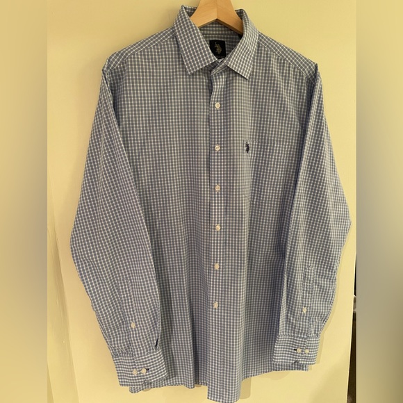 US Polo Association Casual Button Down - Men’s 16 34/35 Blue White - Picture 2 of 7